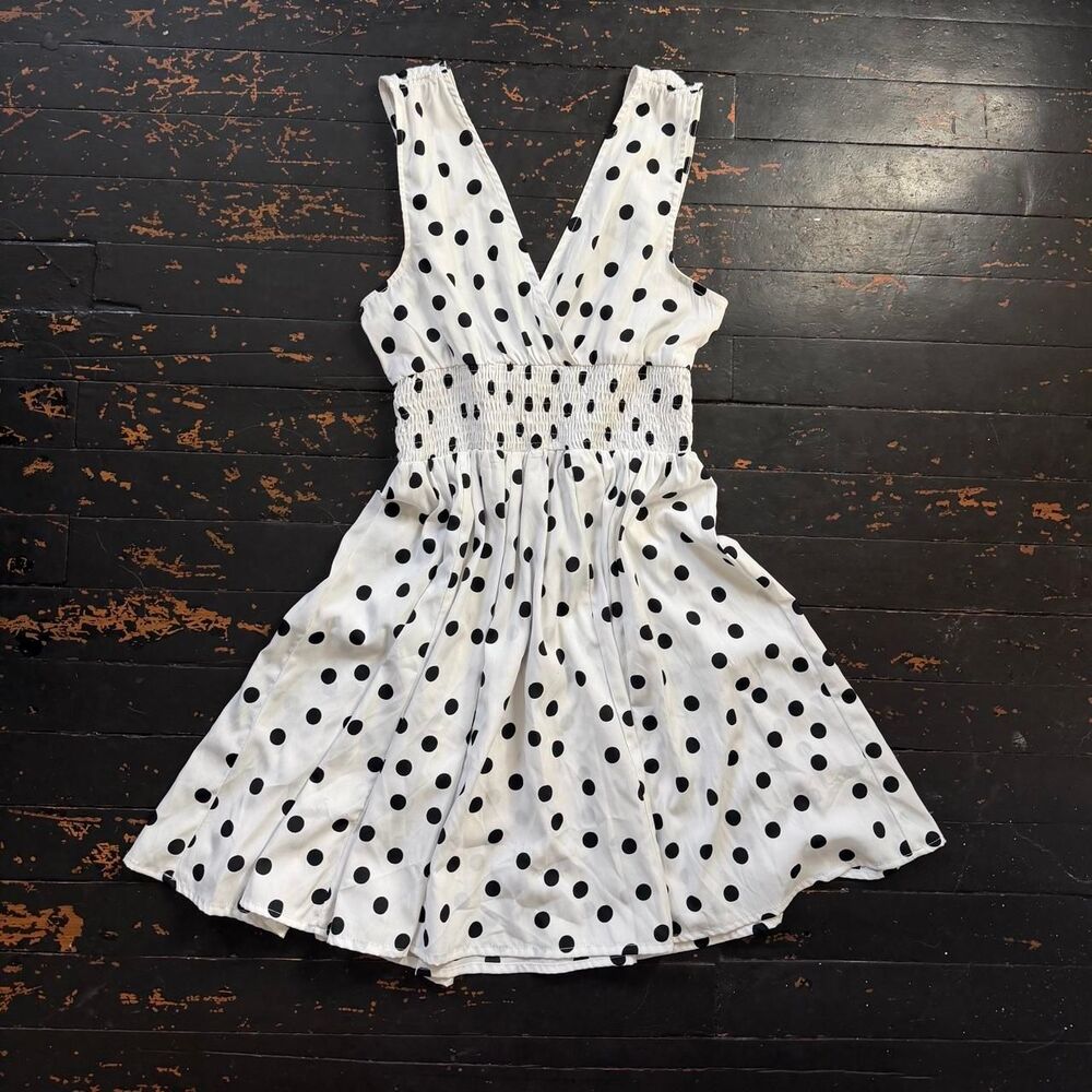 Planet Gold 2000s white and black polka dot mini dress